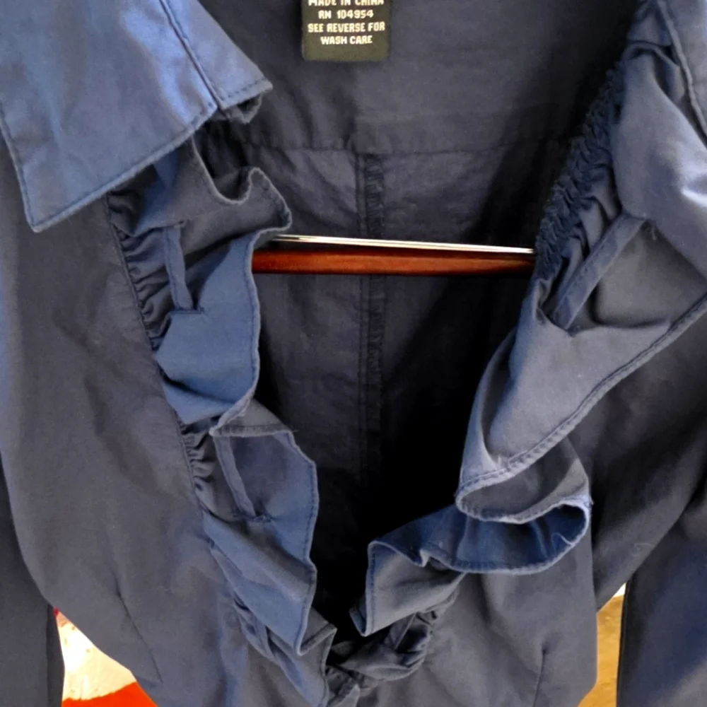 Blue Ruffled Button-Up Shirt - Picture 5 of 5